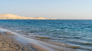 Doha, Katar - 11 Mart 2022: Alçak gelgit sırasında deniz kıyısı manzarası.