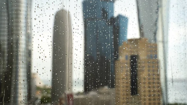 Doha Qatar August 2022 Rainy Day Doha Mirror Water Drops — Foto Stock