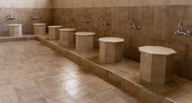 muslim ablution area at a mosque. ablution done with tap water