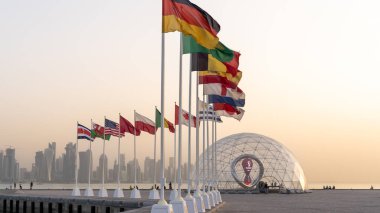 Doha, Qatar- July 03, 2022 : FIFA World Cup Qatar 2022 Official Countdown Clock at the corniche