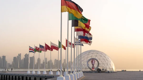 Doha, Qatar- July 03, 2022 : FIFA World Cup Qatar 2022 Official Countdown Clock at the corniche