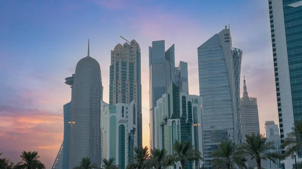 Doha Catar Agosto 2022 Horizonte Centro Cidade Doha Durante Noite — Fotografia de Stock