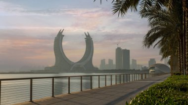 Lusail, Katar - 19 Ekim 2021: Hilal dairesi ve otelleri olan yeni gelişmekte olan güzel şehir,