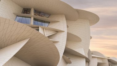 Doha, Katar - 10 Ekim 2022: Katar Ulusal Müzesi Katar 'ın Doha kentinde bir ulusal müzedir. Mevcut bina 28 Mart 2019 tarihinde halka açıldı.,