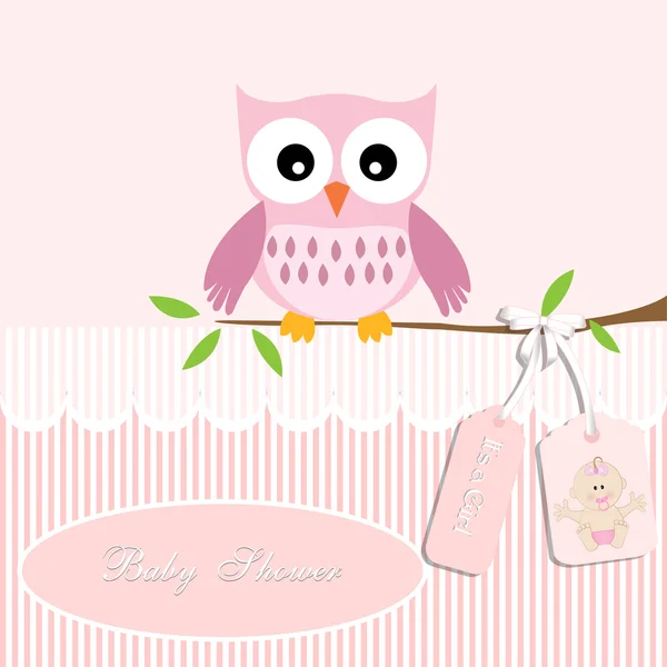 Baby shower card, for baby girl,owl and stripe background with newborn baby Stock Illustration