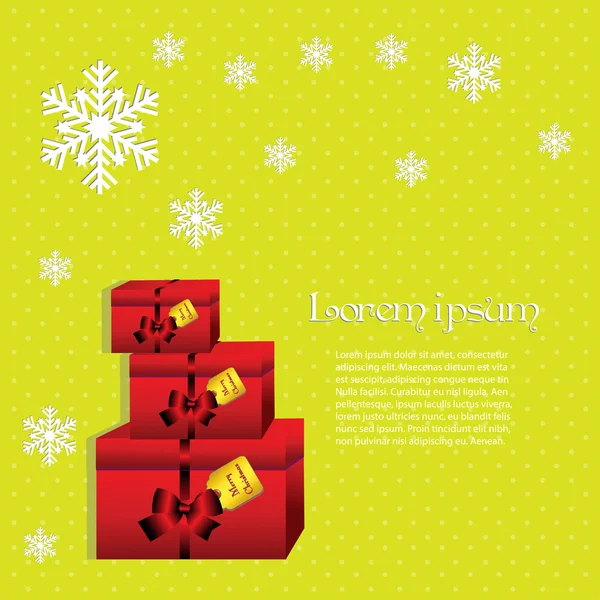 Christmas background,light green with snowflakes and boxes — Stock Vector