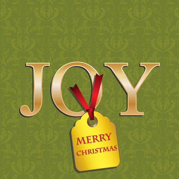 Weihnachtskarten mit olivem Damast und Goldfreude — Stockvektor