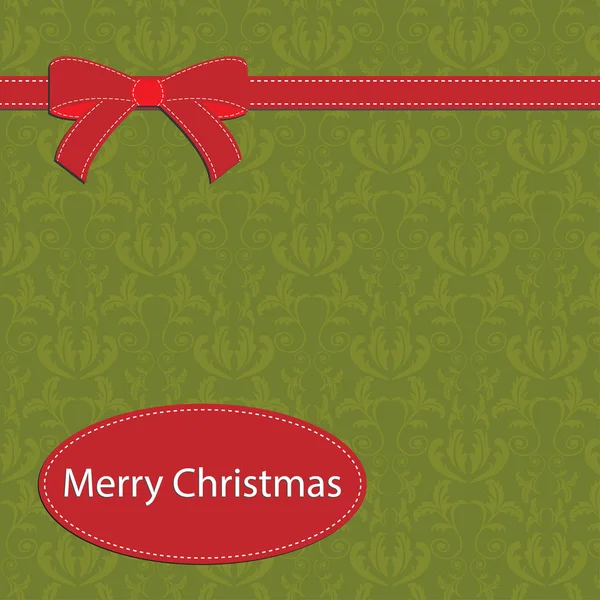 Christmas cards with Olive damask and red bow Stock Illustration