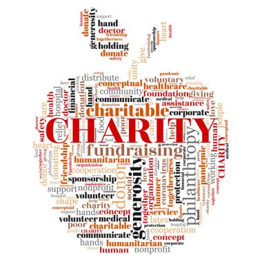 Elma sembollü hayırsever kelime bulut konsepti.