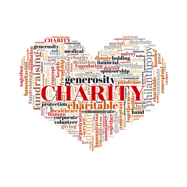 Charity Ord Moln Koncept Med Kärlek Symbol — Stock vektor