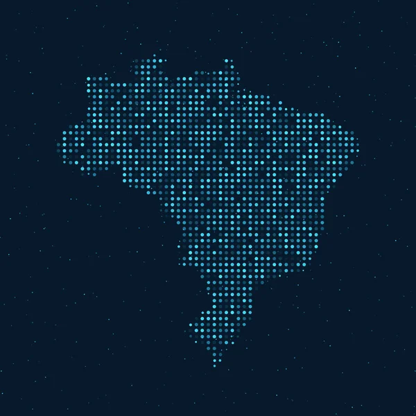概要ブラジルの地図では 暗青色の背景に星の効果を持つ点線のハーフトーン デジタルドット技術の設計領域と構造 ベクターイラスト — ストックベクタ