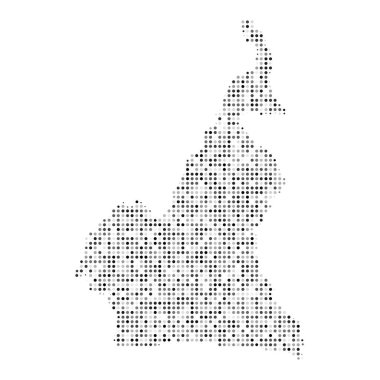 Kamerun 'un soyut siyah-beyaz yarım ton etki vektör haritası. Ülke haritası dijital noktalı tasarım vektörü çizimi.
