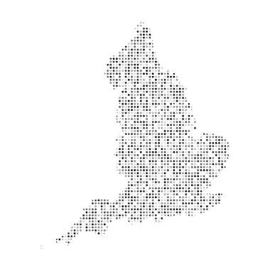 İngiltere 'nin soyut siyah-beyaz yarım ton etki vektör haritası. Ülke haritası dijital noktalı tasarım vektörü çizimi.