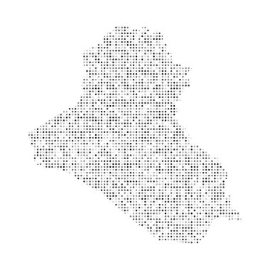 Irak 'ın soyut siyah-beyaz yarım ton etki vektör haritası. Ülke haritası dijital noktalı tasarım vektörü çizimi.