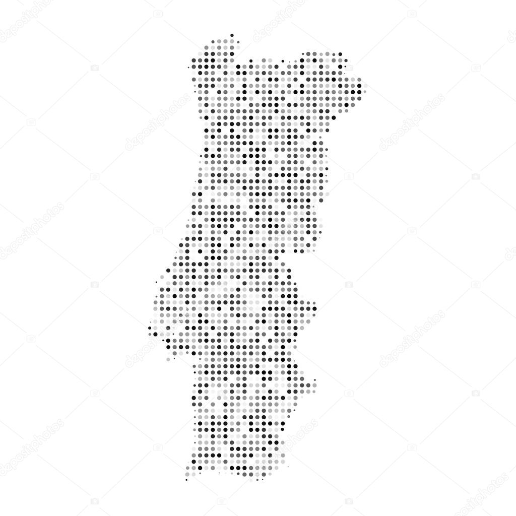 Abstract dotted black and white halftone effect vector map of Portugal. Country map digital dotted design vector illustration.