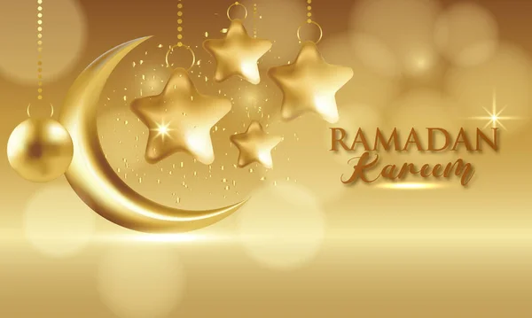 Islamic Greeting Ramadan Kareem Card Design Beautiful Crescent Moon Star — Stock Vector