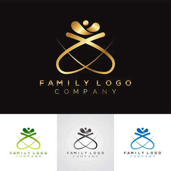 Golden Metallic Family Logo Yoga Symbol Desig — Stock Vector