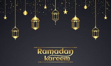 Ramazan Kareem. İslam festivali cemaati afiş, kart, poster ve arkaplan için şablon hazırlıyor