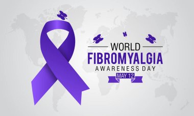 Dünya Fibromiyalji Farkındalığı. 12 Mayıs, afiş, poster, kart ve arkaplan tasarımı için fibromiyalji kavramına dikkat çekiyor.