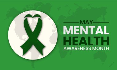 Akıl Sağlığı Bilinci Ayı. Pankart, poster, kart ve arkaplan tasarımı için sağlık farkındalığı konsept vektör şablonu.