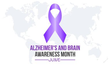 Her haziran ayında Alzheimer ve beyin farkındalığı. Pankart, poster, kart ve arkaplan tasarımı için yıllık sağlık farkındalığı kavramı.