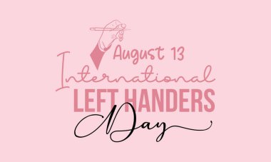 International Left handers Day calligraphic banner design on pink background. Script lettering banner, poster, card concept idea. Shiny awareness vector template.