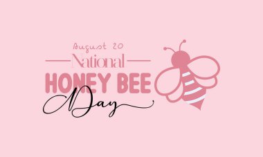 National honey bee day calligraphic banner design on pink background. Script lettering banner, poster, card concept idea. Shiny awareness vector template.