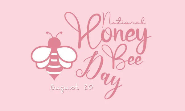 National Honey Bee Day Calligraphic Banner Design Pink Background Script — Stockvector