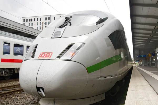 July 2021, Germany: modern green ICE train close up. Germany ice regional speed train. — стоковое фото