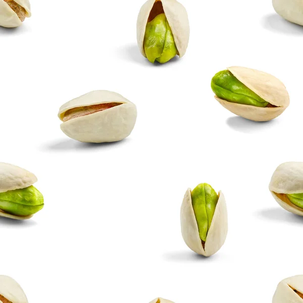 Pistachio Naadloos patroon op witte achtergrond. ontwerpachtergrond — Stockfoto