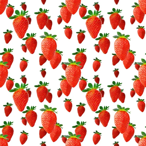 Jordgubbssömlöst mönster. Mogna jordgubbar isolerade på vitt. förpackning design bakgrund. — Stockfoto
