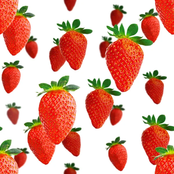 Erdbeere nahtlose Muster. Reife Erdbeeren isoliert auf weiß. Hintergrund der Paketgestaltung. — Stockfoto