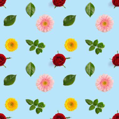 Yaz çiçekleri pürüzsüz desen. Gerbera ve gül deseni