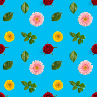 Yaz çiçekleri pürüzsüz desen. Gerbera ve gül deseni