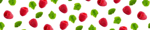 Raspberries abstract background. Fruit pattern of colorful wild berries isolated on white background — Stock Photo, Image