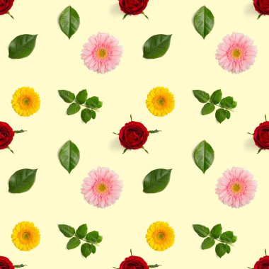 Yaz çiçekleri pürüzsüz desen. Gerbera ve gül deseni
