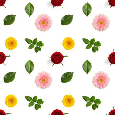 Yaz çiçekleri pürüzsüz desen. Gerbera ve gül deseni