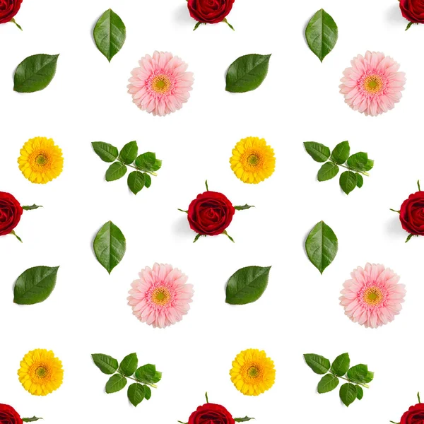 夏の花のシームレスなパターン。ガーベラとバラのパターン — ストック写真