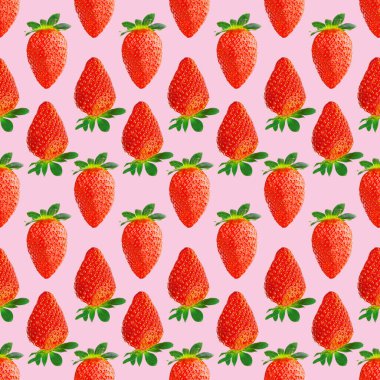 Çilek pürüzsüz desen. Pembe üzerine izole edilmiş olgun çilekler. paket tasarımı arkaplanı.