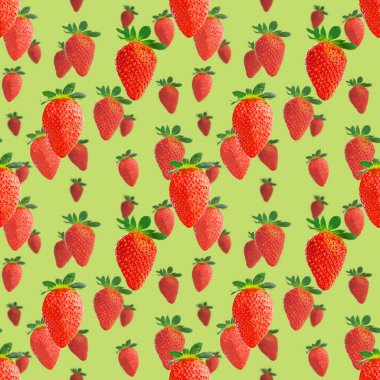 Çilek pürüzsüz desen. Yeşilde izole edilmiş olgun çilekler. paket tasarımı arkaplanı.