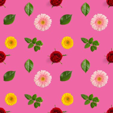 Yaz çiçekleri pürüzsüz desen. Gerbera ve gül deseni