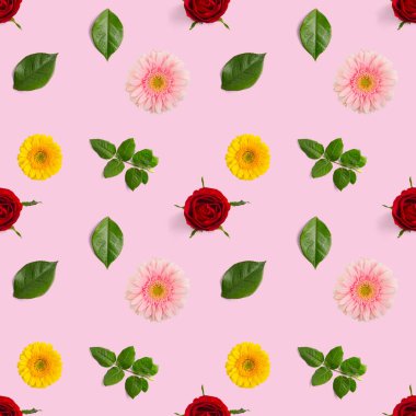 Yaz çiçekleri pürüzsüz desen. Gerbera ve gül deseni
