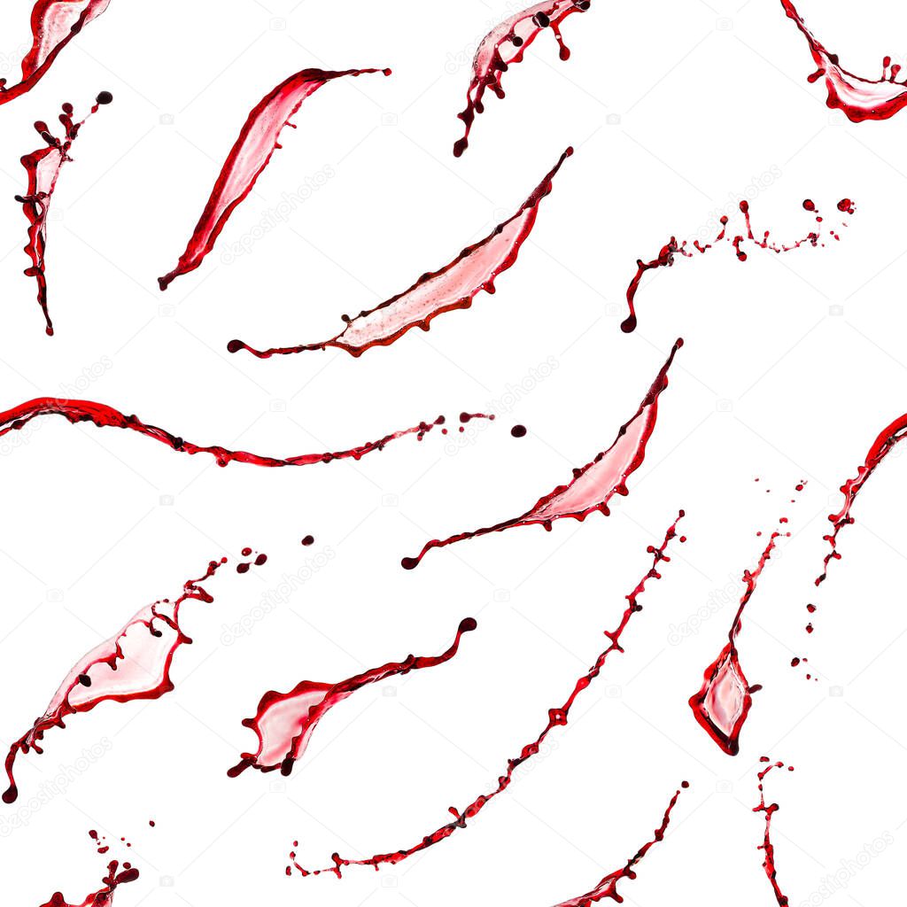 Seamless pattern of red wine splashes on white background