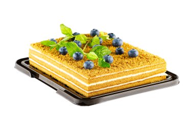 Ballı tatlı, beyaz arka planda izole edilmiş kare ballı kek.