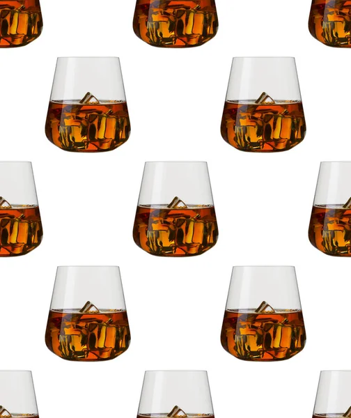 Seamless pattern - glasses of whisky over white background — Stock Photo, Image