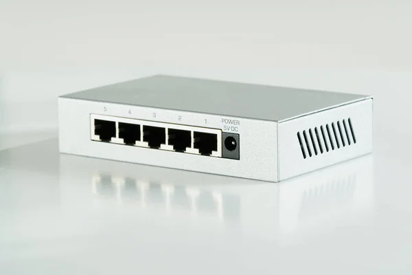 Small router and switch. tcp ip network business concept. High - performance gigabit switch. — Zdjęcie stockowe