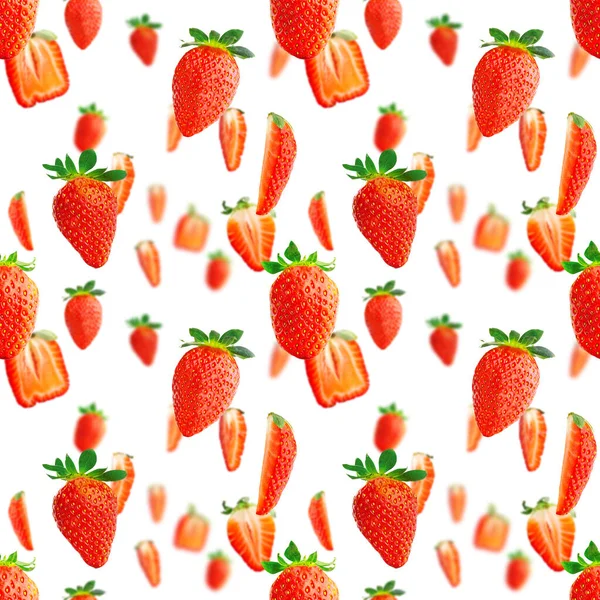 Strawberry seamless pattern. Ripe strawberries isolated on white . package design background. — Stock Photo, Image