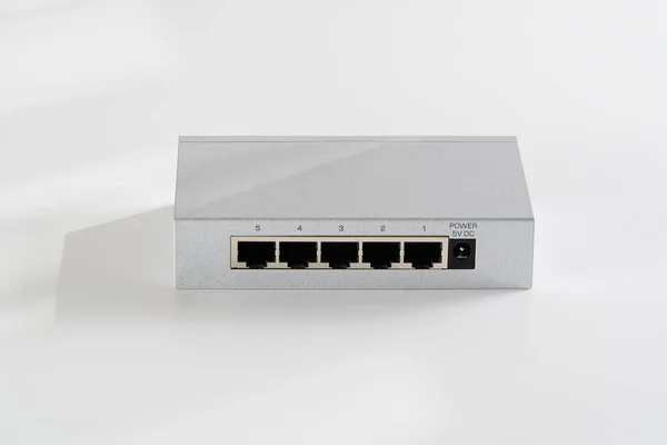 Small router and switch. tcp ip network business concept. High - performance gigabit switch. — Fotografia de Stock