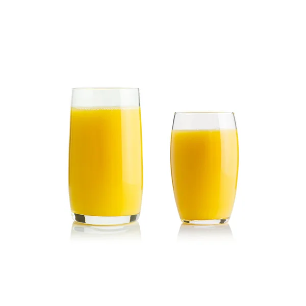 Sammlung Von Orangensaft Verschiedenen Gläsern Schneidepfade Für Jedes Glas Vorgeben — Stockfoto