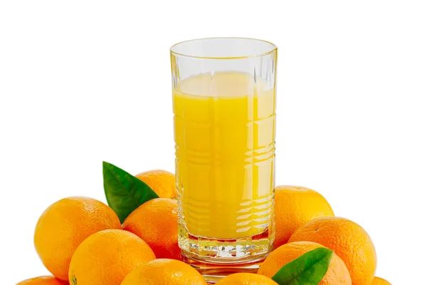 Jugo Naranja Fresco Vaso Botella Con Frutas Aislado Sobre Blanco — Foto de Stock